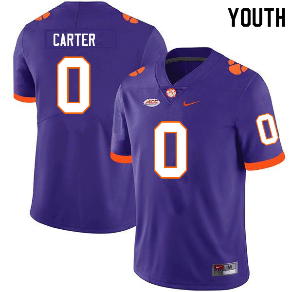 Youth #0 Barrett Carter Clemson Tigers College Football Jerseys Sale-Purple